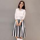 Set: Long-sleeve Blouse + Strap Skirt