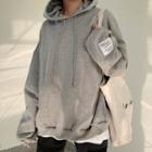 Letter-patch Oversized Hoodie Gray - One Size