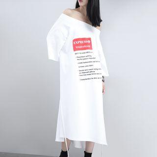 Loose-fit Boatneck Lettering Long T-shirt