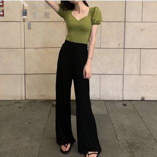 Puff-sleeve Top / Wide Leg Pants