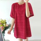 Short-sleeve Eyelet-lace Shift Dress
