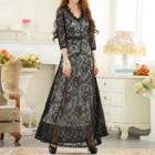 3/4 Sleeve V-neck Lace Evening Gown
