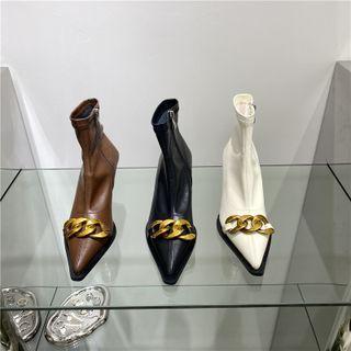 Chain Accent Kitten Heel Short Boots