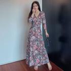 V-neck Paisley Print Maxi A-line Dress