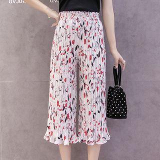 Floral Cropped Chiffon Wide-leg Pants
