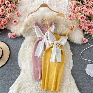 Strappy Bow Knit Sheath Dress
