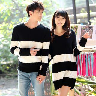 Couple Matching Striped Sweater / Long Sleeve Knit Dress
