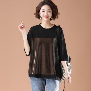 3/4-sleeve Chiffon Panel Top