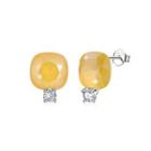 Sterling Silver Fashion Simple Geometric Square Stud Earrings With Yellow Austrian Element Crystal Silver - One Size