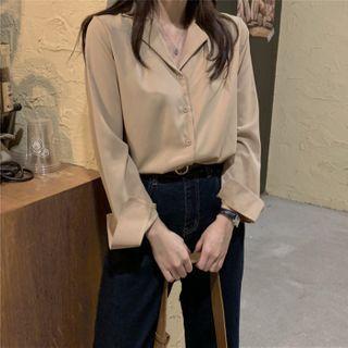 Plain Lapel Long-sleeve Shirt