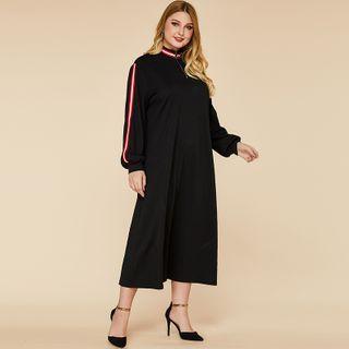 Plus Size Long-sleeve Mock-neck Midi A-line Dress