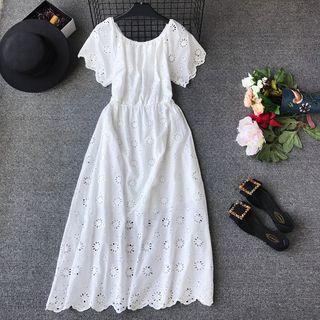 Off-shoulder Midi A-line Dress White - One Size
