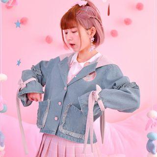 Rabbit Embroidered Hooded Denim Jacket