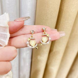 Heart Arrow Faux Cat Eye Stone Alloy Dangle Earring 1 Pair - Gold - One Size