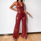 Open Back Halter-neck Sleeveless Wide-leg Jumpsuit