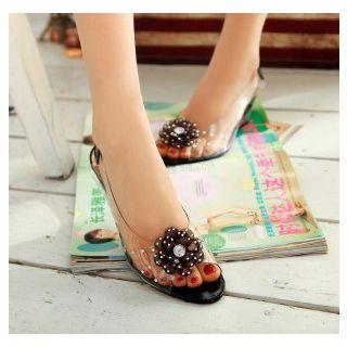 Clear Flower Wedge Sandals