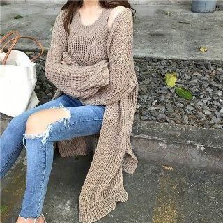 Chunky Knit Cardigan / Sleeveless Knit Top