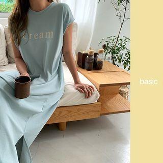 Cream Letter Long T-shirt Dress