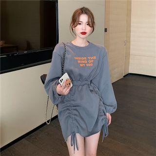 Lettering Drawstring Mini Bodycon Dress