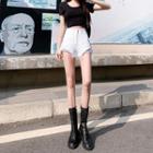 Distressed High Waist Denim Shorts / Belt / Set
