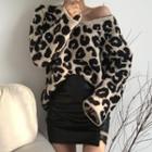 Animal Print Sweater / Faux Leather Mini Skirt