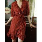 Dotted Ruffled Short-sleeve Dress