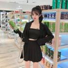 Double-breasted Blazer / Mini A-line Pleated Skirt / Wide-leg Dress Pants