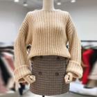 Plain Sweater / Plaid Mini Pencil Skirt / Set