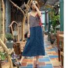 Strappy Floral Panel Midi A-line Dress Gray & Blue - One Size