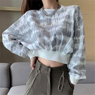 Cropped Lettering Embroidered Tie-dye Sweatshirt