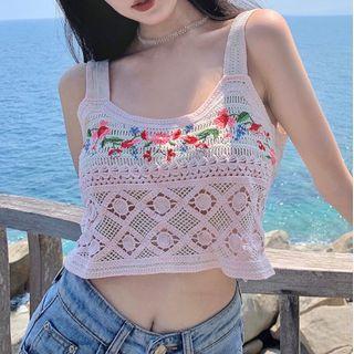 Floral Print Knit Camisole Top Floral Print - Light Pink - One Size