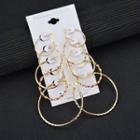 5 Pair Set: Alloy Hoop Earring 5 Pair Set - Gold - One Size
