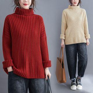 High-neck Ribbed Knit Sweater