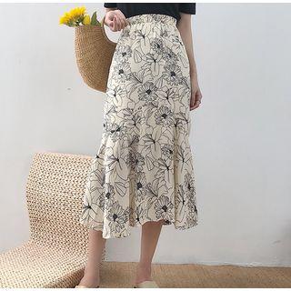 Flower Print Midi Mermaid Skirt
