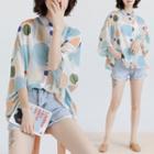 Dotted Cropped Batwing-sleeve Shirt Sky Blue - F