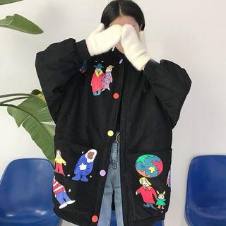 Printed Button Jacket Black - One Size