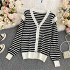 Striped Knitted Cardigan Black - One Size