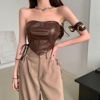 Asymmetrical Faux-leather Tube Top