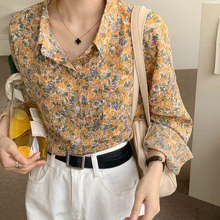 Long-sleeve Floral Print Shirt As Figure - One Size