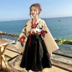 Flower Printed Long-sleeve Top / High-waist Skirt