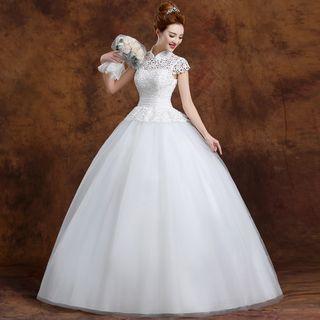 Cap-sleeve Mandarin Collar Wedding Ball Gown