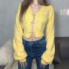 Safety Pin Closure Cropped Fluffy Cardigan