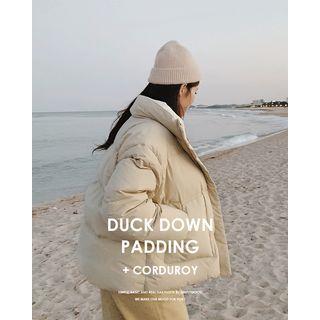 Corduroy-trim Puffer Jacket