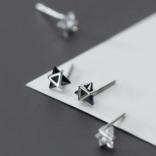 925 Sterling Silver Faux Crystal Triangle Earring