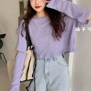 Elbow-cutout Long-sleeve Cropped T-shirt