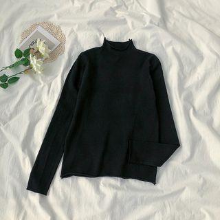 Long-sleeve Mock-neck T-shirt / Patterned Sweater Vest
