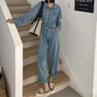 Paneled Denim Shirt Jumpsuit