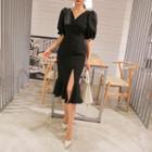 Puff-sleeve Midi Mermaid Dress