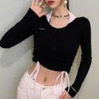 Long-sleeve Mock Two-piece Cropped T-shirt