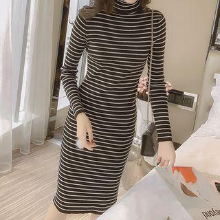 Striped Turtleneck Long Sleeve Dress